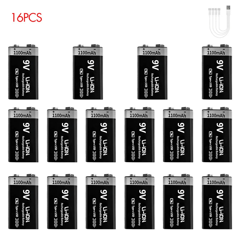Kuugro 9V Rechargeable Battery 1100mAh Type C For RC Toys