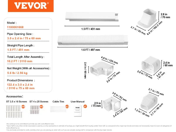 Vevor Decorative PVC Mini Split Line Cover For Air Conditioners