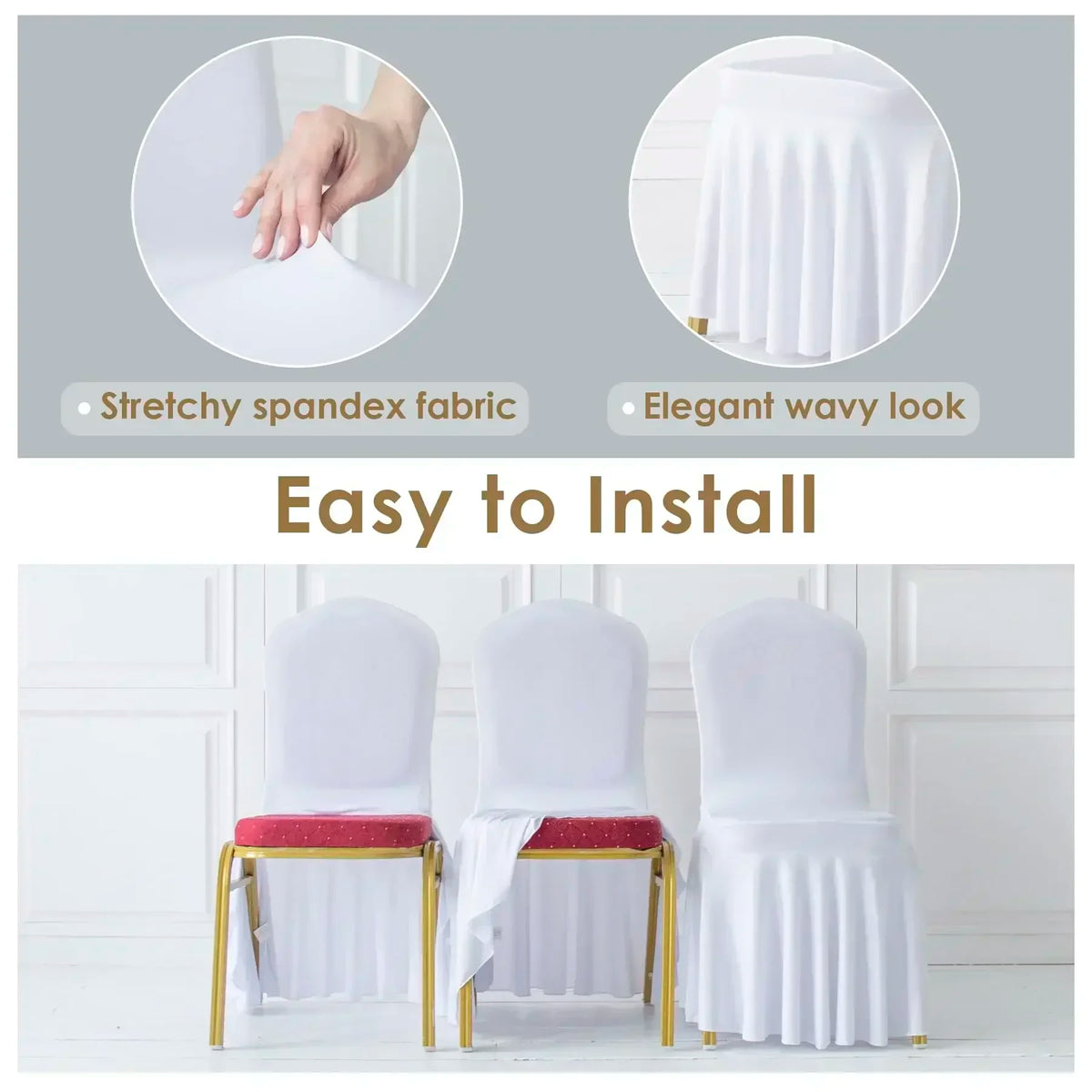 50/100pcs White Chair Cover Pleated skirt Spandex Seat Protector Covers for Hotel Banquet Party Events Wedding Decoration