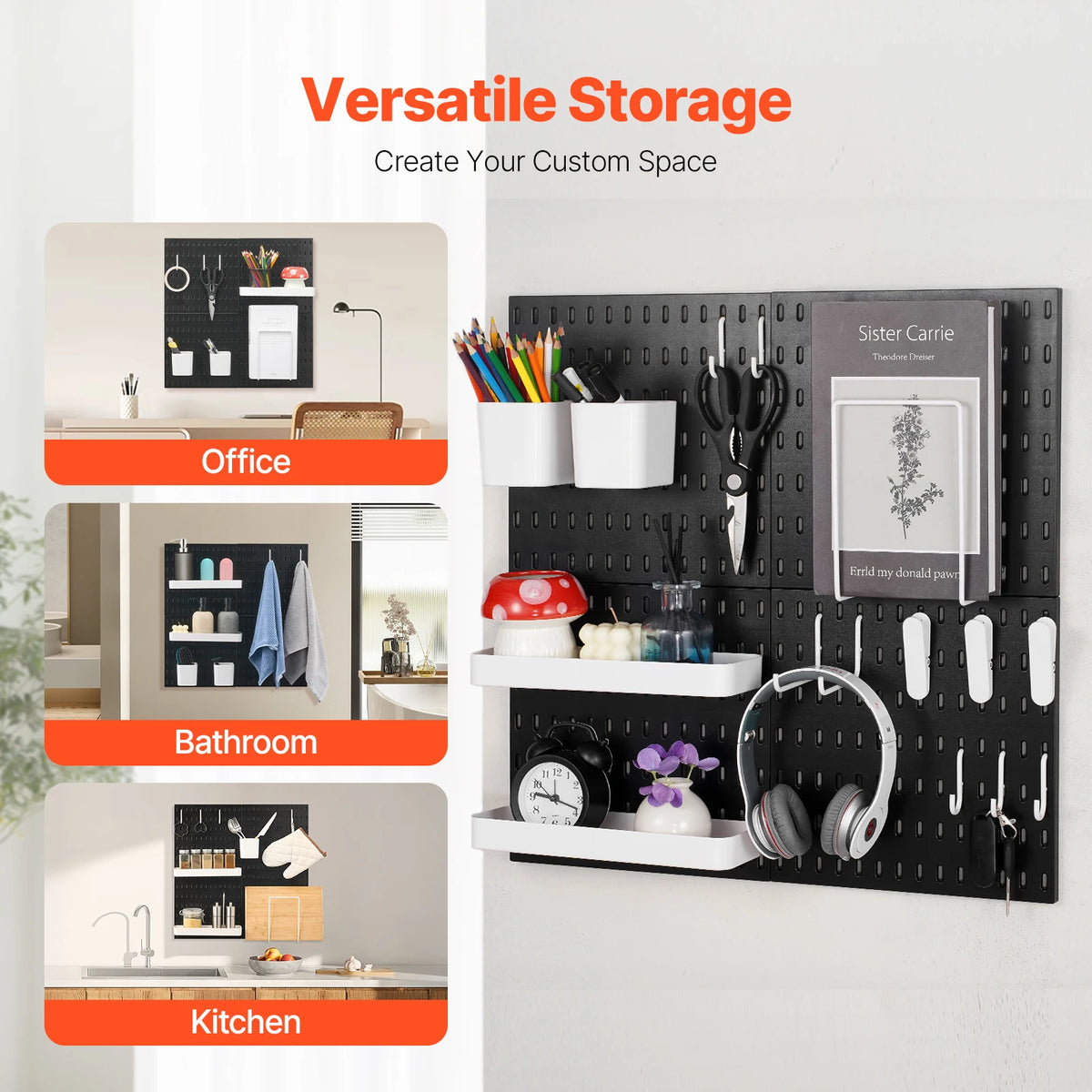 SucceBuy Plastic Pegboard Wall Panels Home Organization Storage Kit