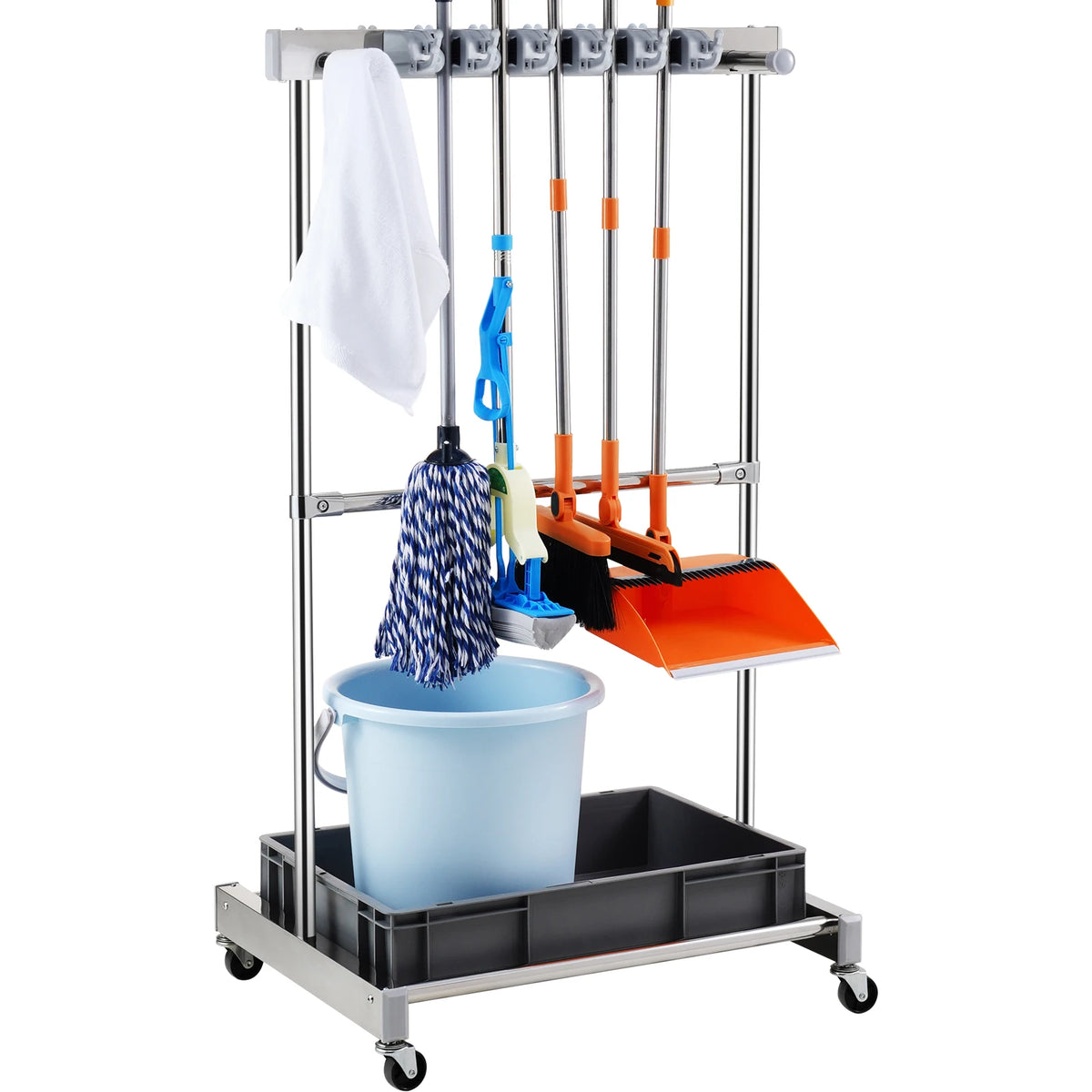 SucceBuy Heavy Duty Garden Tool Organizer With Wheels Garage Rack