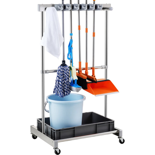 SucceBuy Heavy Duty Garden Tool Organizer With Wheels Garage Rack