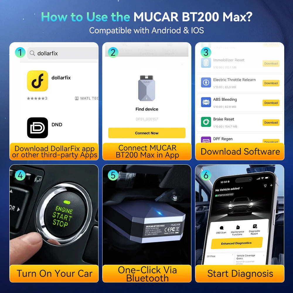 MUCAR BT200 OBD2 Car Diagnostic Scanner For Drivers With Lifetime Updates