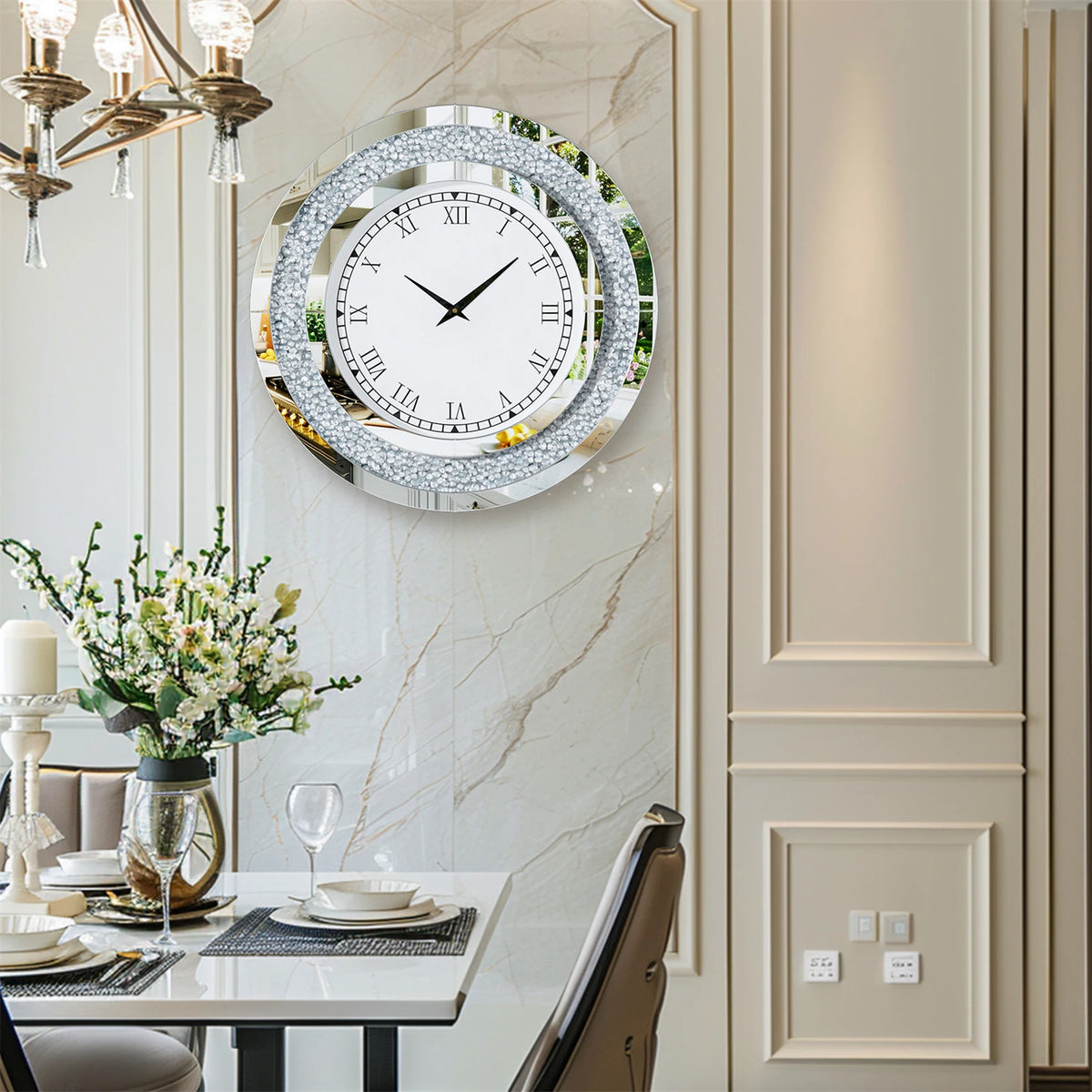 Crystal Mirrored Wall Clock With Alarm And Silent Movement