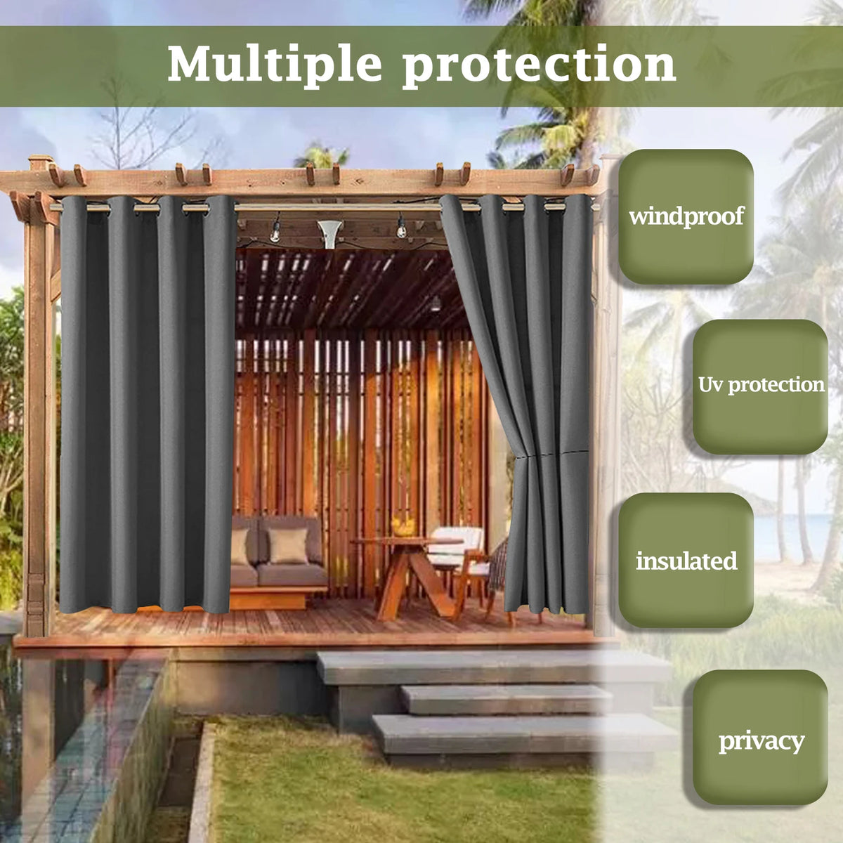 Waterproof Outdoor Blackout Curtains For Patio Pergola Gazebo