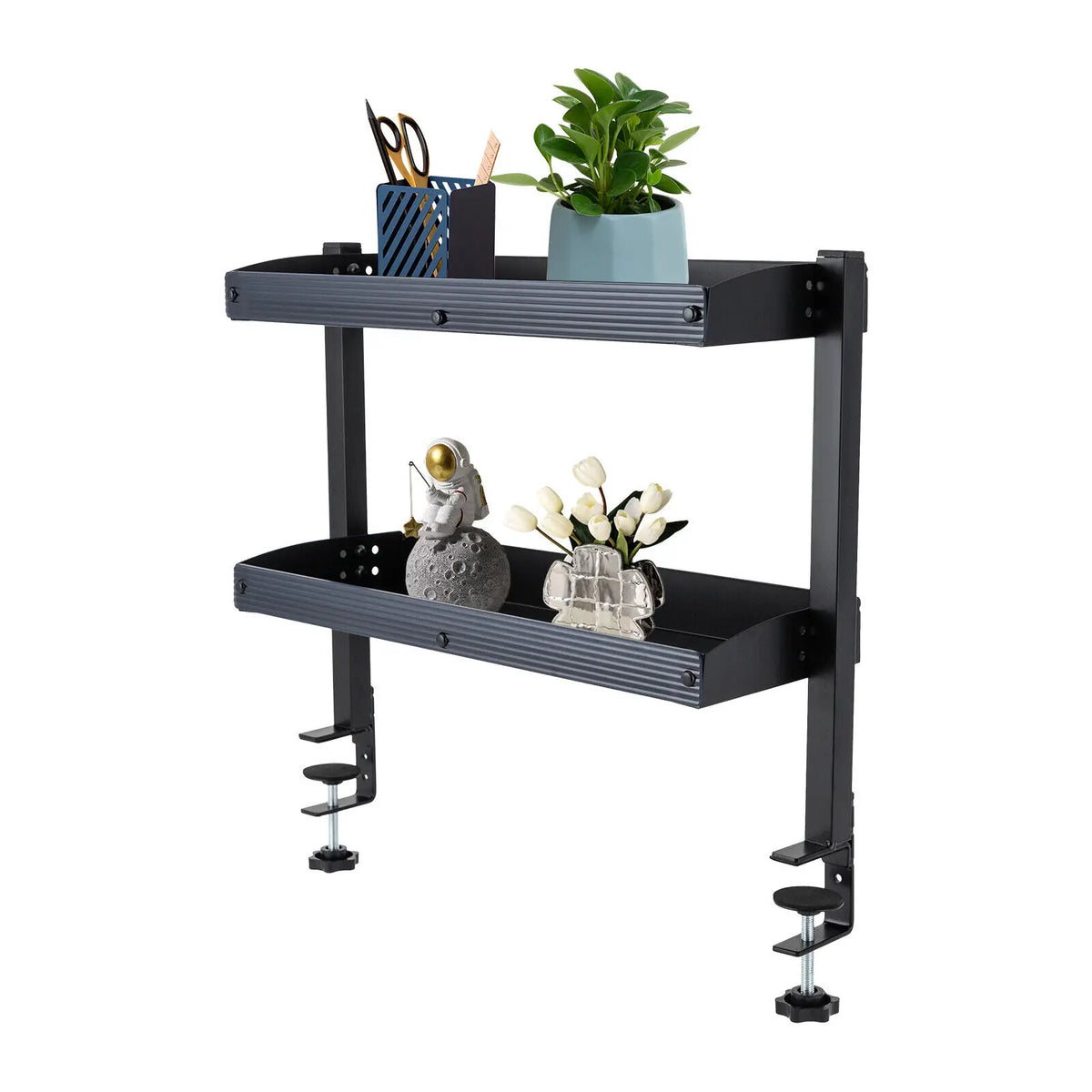 Heavy Duty Clamp On Desk Shelf 2 Tier Adjustable Storage Rack For Office
