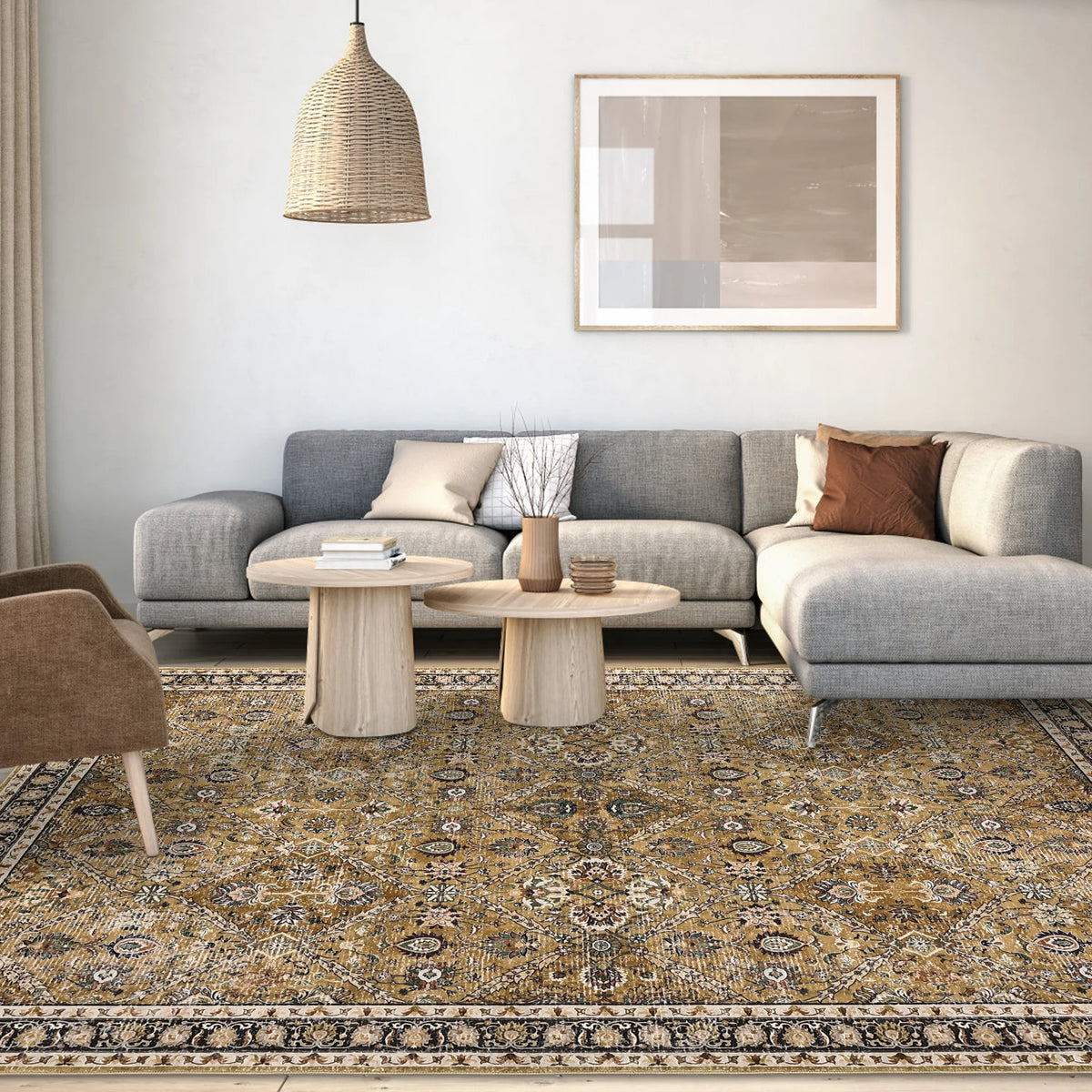 Machine Washable Non Slip Geometric Low Pile Area Rug