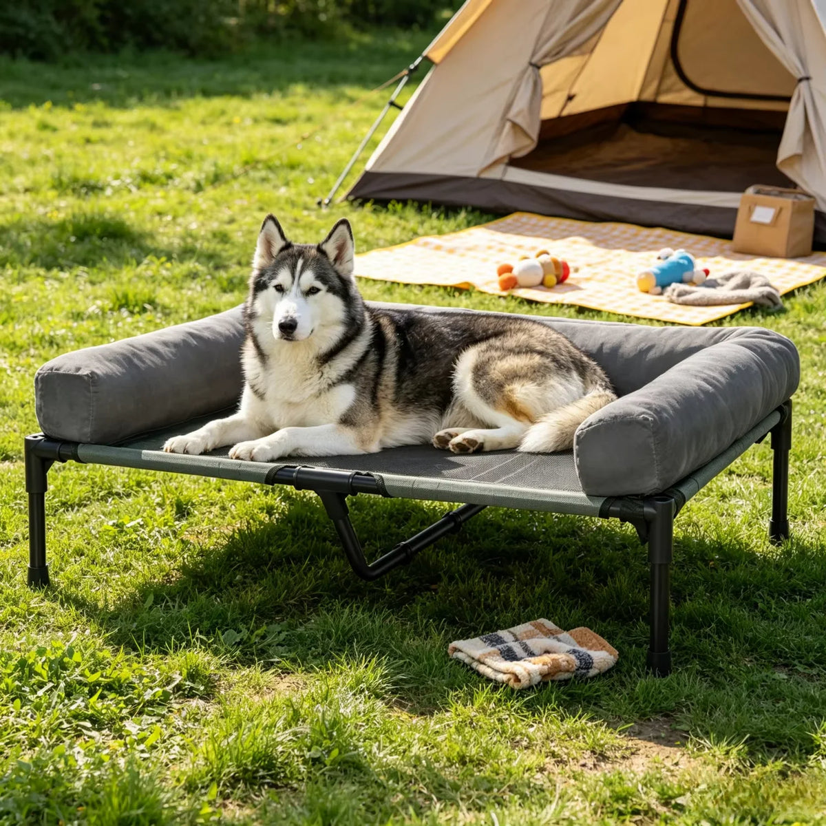 Bingopaw Breathable Mesh Elevated Dog Bed With Plush Bolster