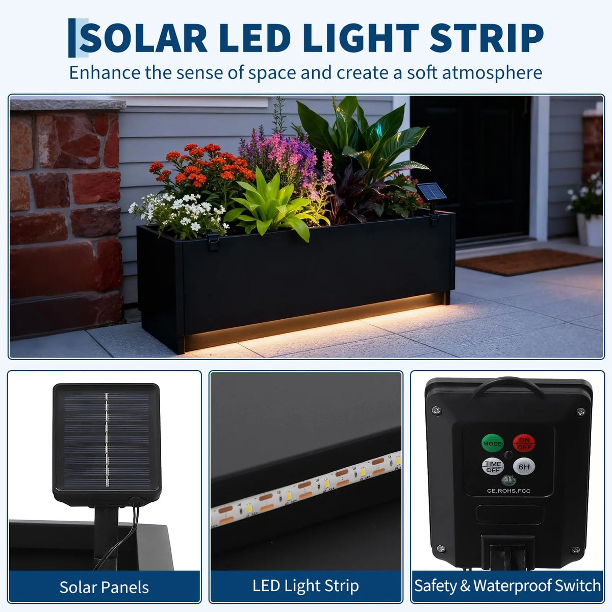HiMISS LED Metal Planter Box With Light Strip And Drainage