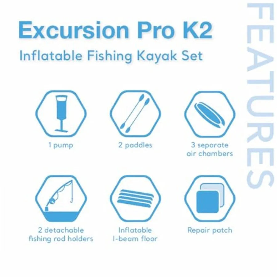 Excursion Pro K2 Inflatable Kayak Set With Paddles And Seats