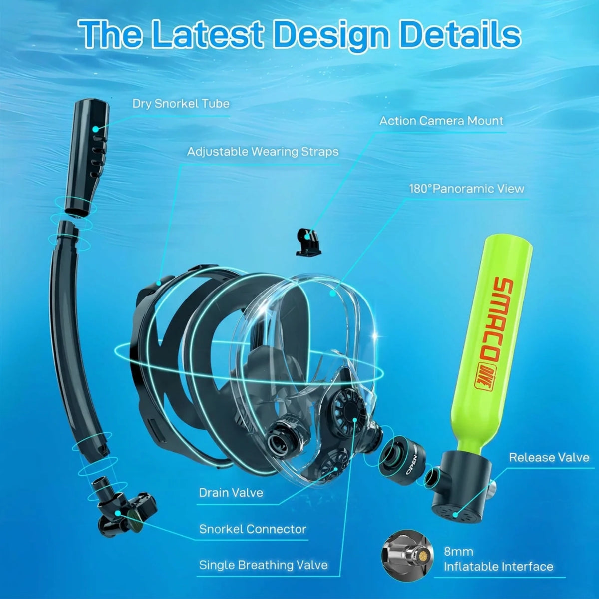 Smaco Compact Mini Scuba Tank With Snorkel Mask Set