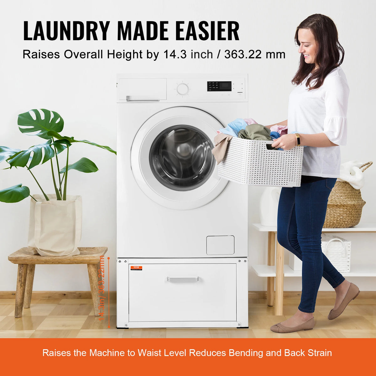 SucceBuy Laundry Pedestal For Washer And Dryer With Storage Drawer