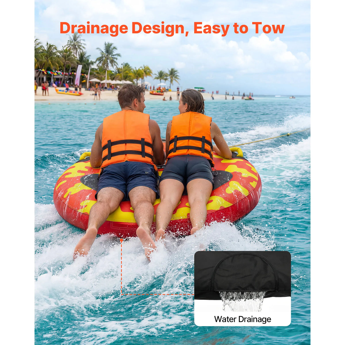 SucceBuy 2 3 Rider Inflatable Towable Boat Tube Padded Handles