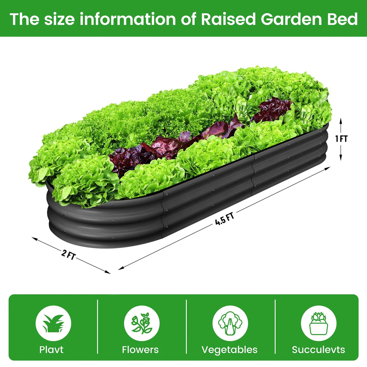 HiMISS Oval Galvanized Metal Raised Garden Bed Planter Box