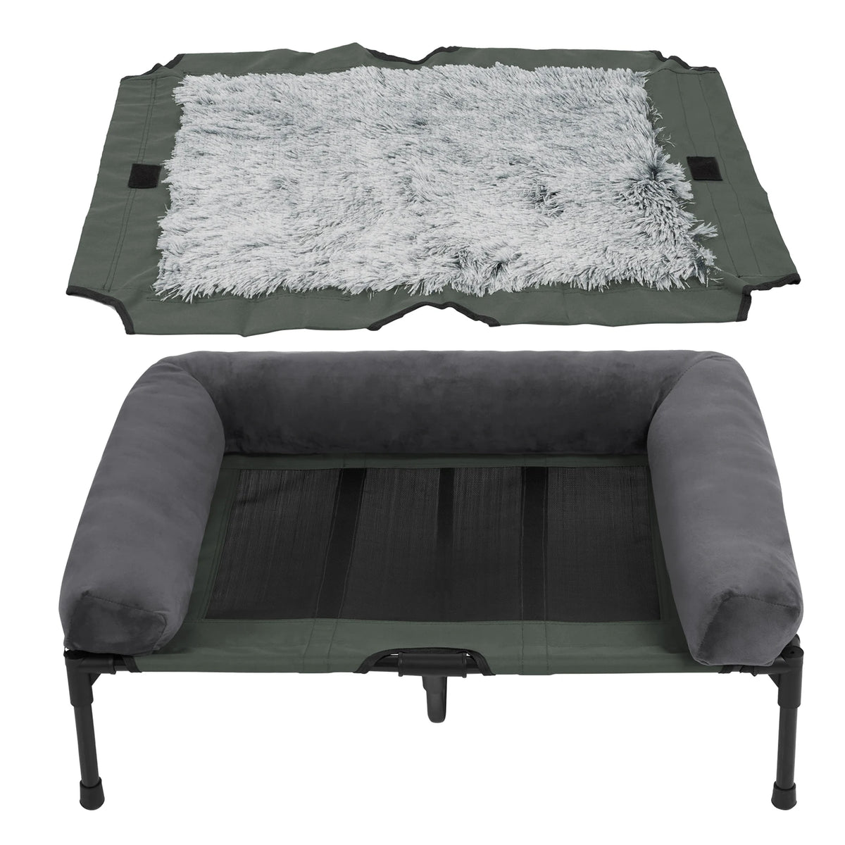 Bingopaw Breathable Mesh Elevated Dog Bed With Plush Bolster
