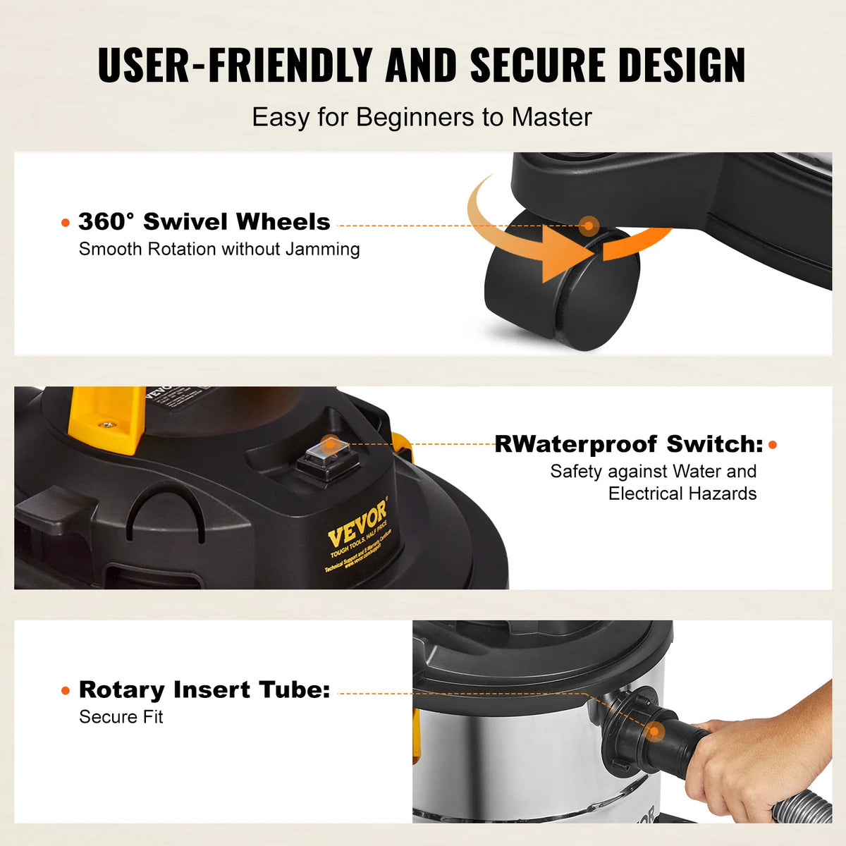 SucceBuy Stainless Steel Wet Dry Vac With Heavy Duty Suction For Pet Homes