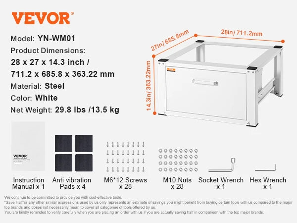 SucceBuy Laundry Pedestal For Washer And Dryer With Storage Drawer