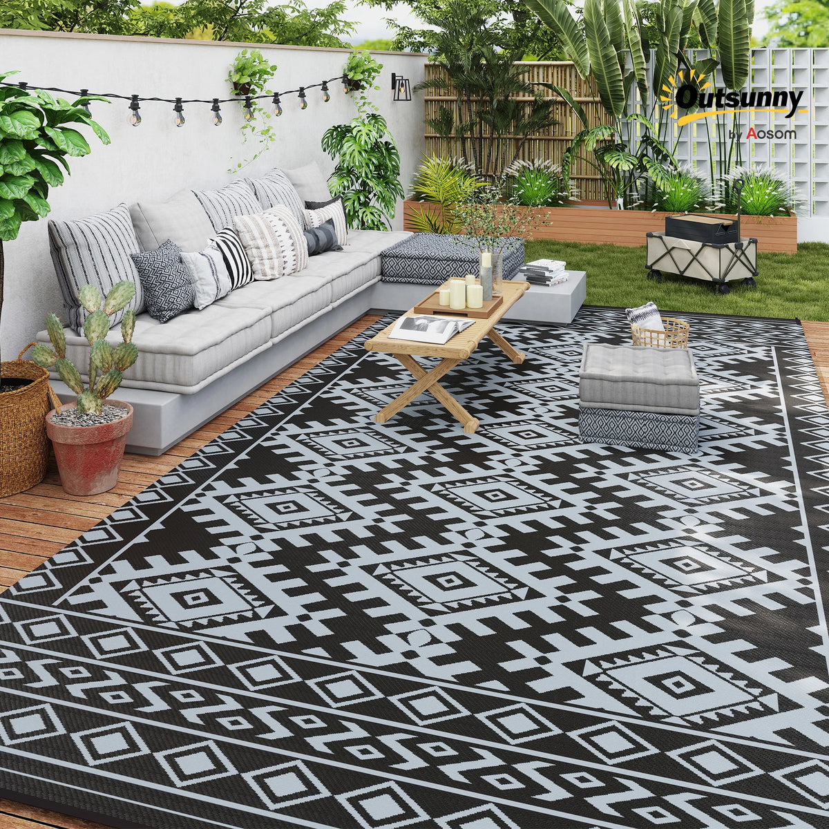 Modern Geometric Polypropylene Outdoor Decorative Rug