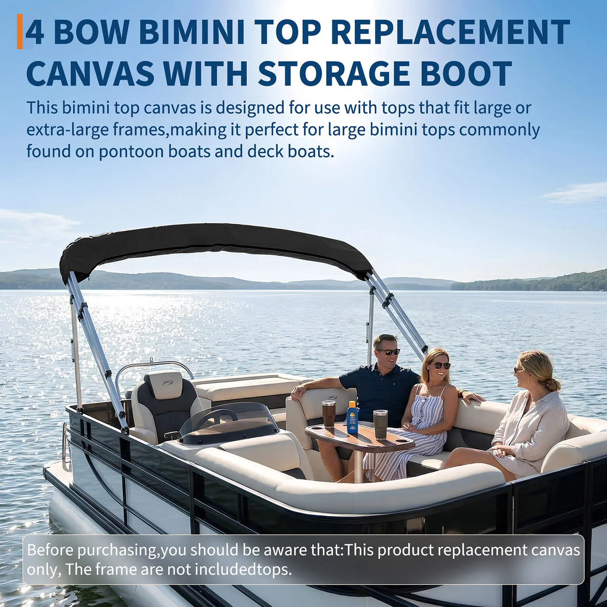 HiMISS 600D Marine Grade Replacement Canvas 4 Bow Bimini Top