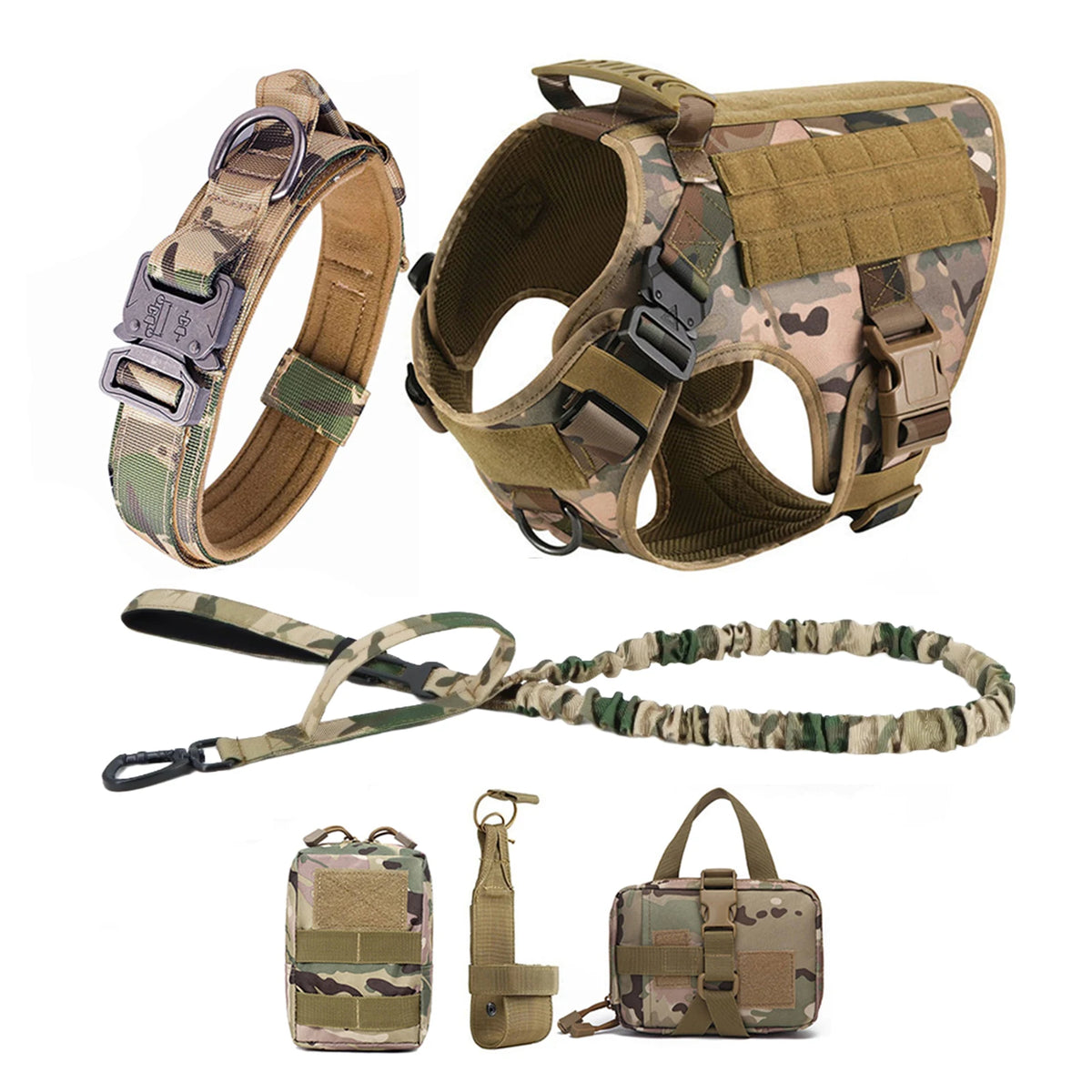 Tactical Dog Harness With Molle Pouches And Padded Nylon Vest