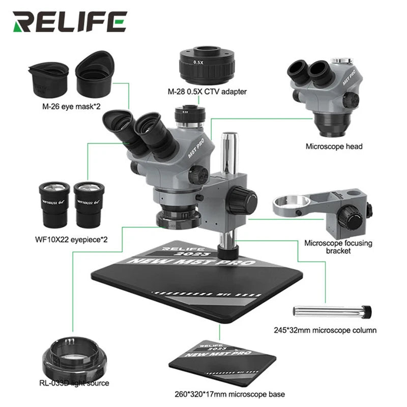 Relife Trinocular Stereo Zoom Microscope 4K Video Camera