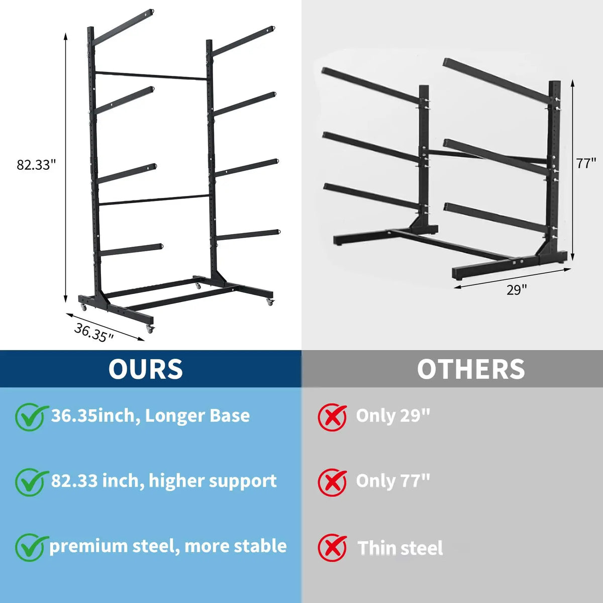 Heavy Duty Adjustable Freestanding Kayak Storage Rack