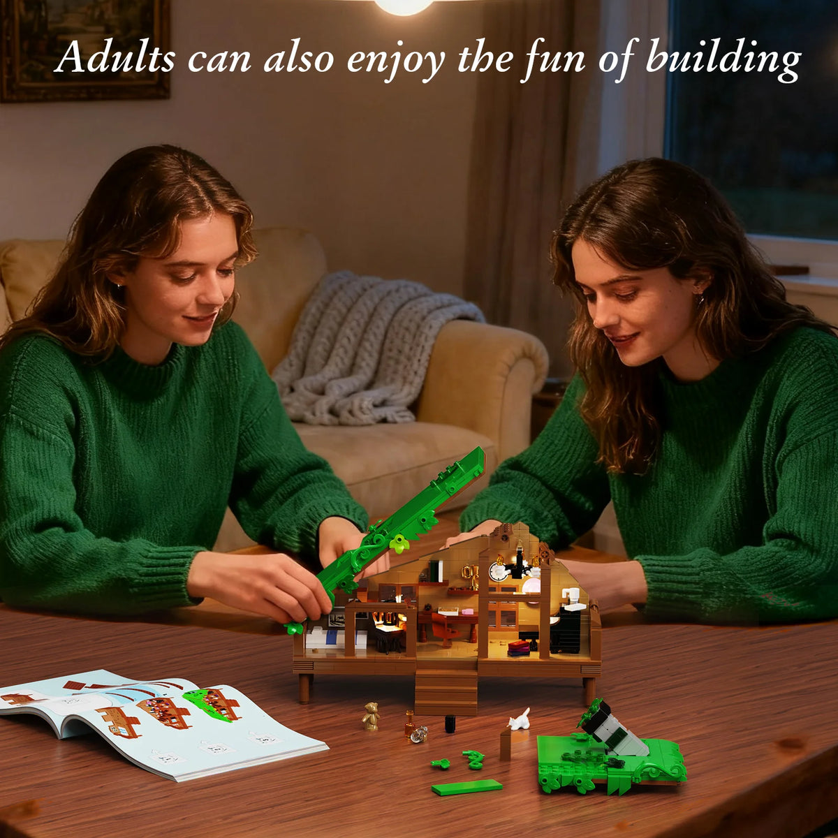Folk Cabin Forest House Building Blocks Desktop Home Decor Ornament