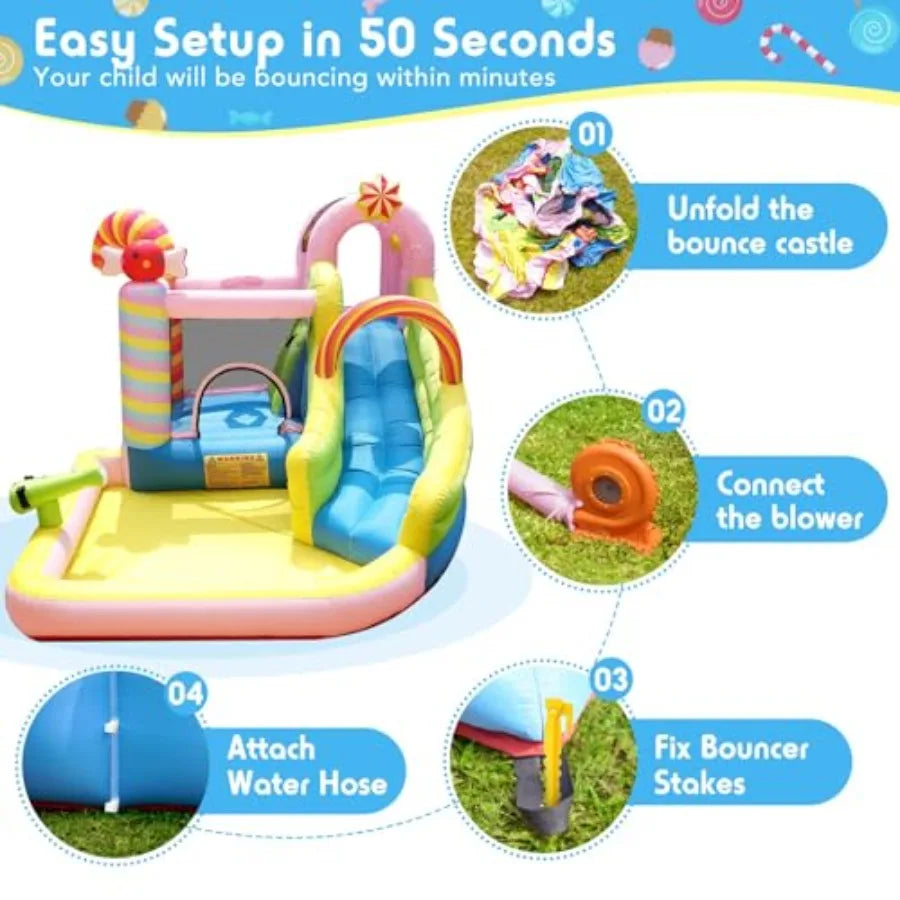 6 In 1 Water Slide Bounce House With Climbing Wall