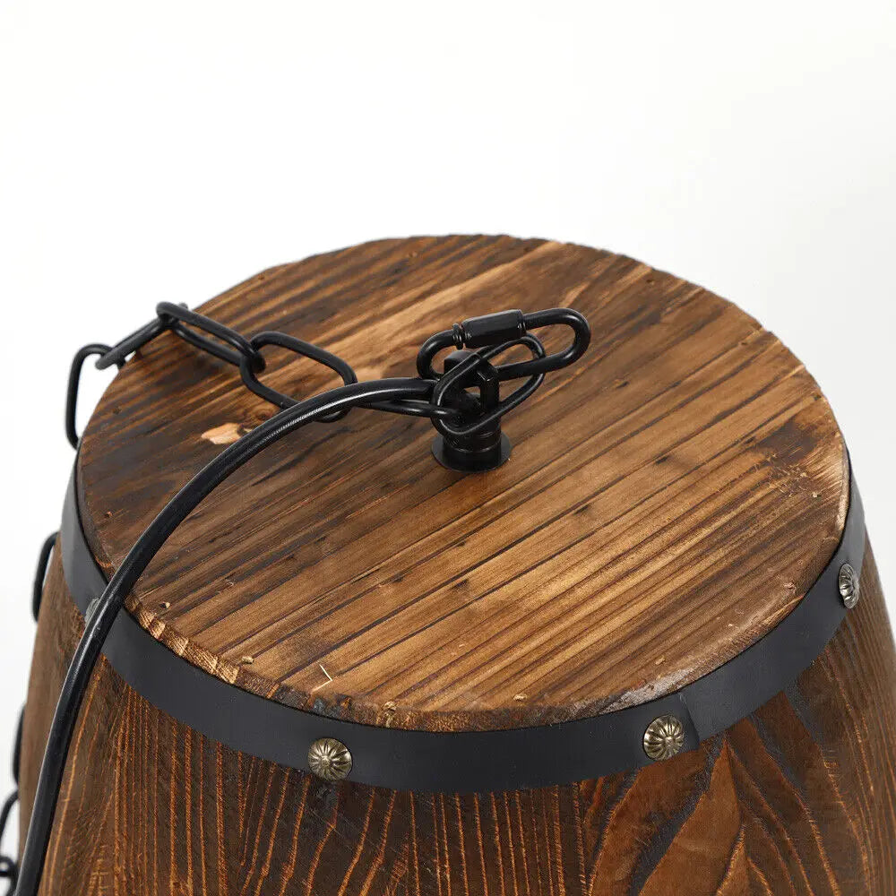 Vintage Wooden Barrel Pendant Light For Rustic Cafe