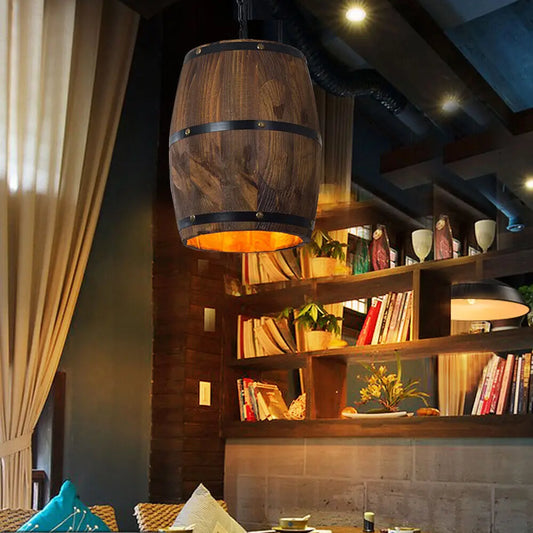 Vintage Wooden Barrel Pendant Light For Rustic Cafe