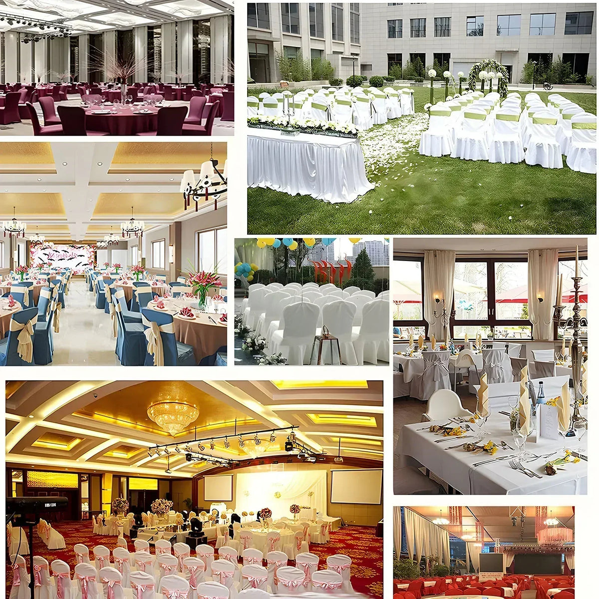 50/100pcs White Chair Cover Pleated skirt Spandex Seat Protector Covers for Hotel Banquet Party Events Wedding Decoration