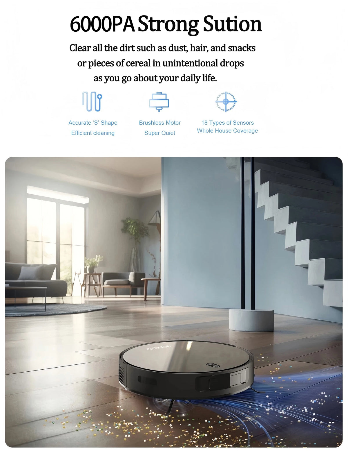 Boamore Powerful 6000PA Robot Vacuum Mop Combo For Pets
