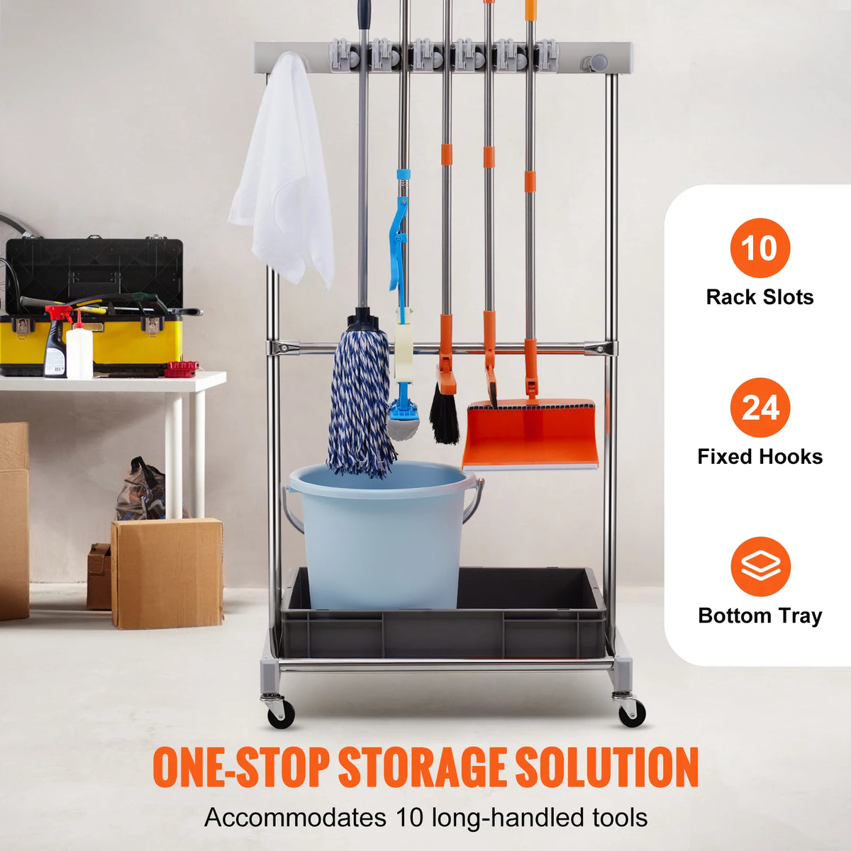 SucceBuy Heavy Duty Garden Tool Organizer With Wheels Garage Rack