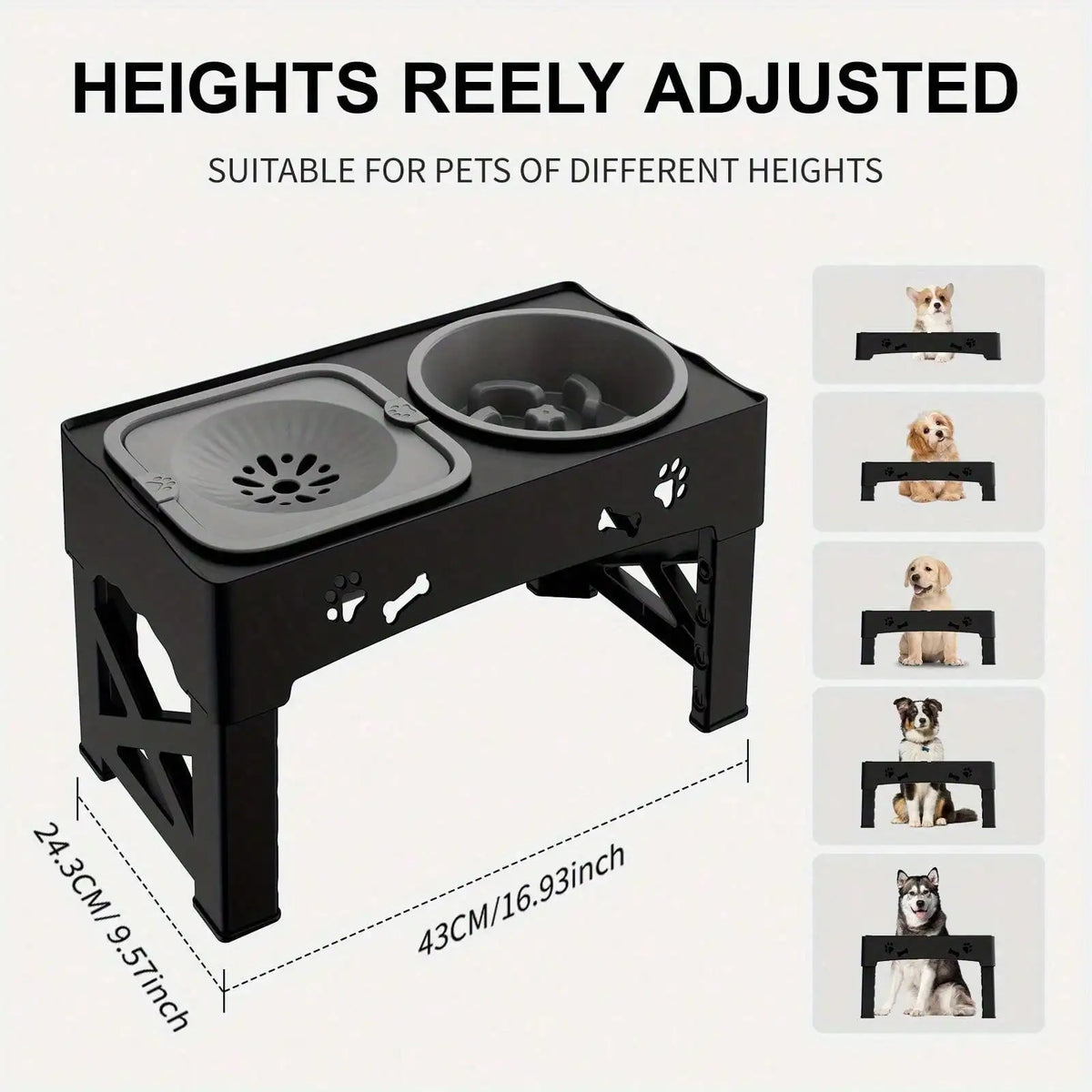 Sturdy Raised Dog Bowl Stand Adjustable Anti Slip For Pets