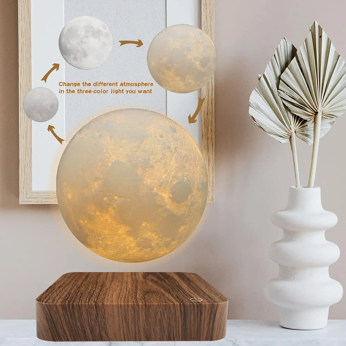 Mexllex Magnetic Floating Moon Lamp Wooden Base Led Night Light