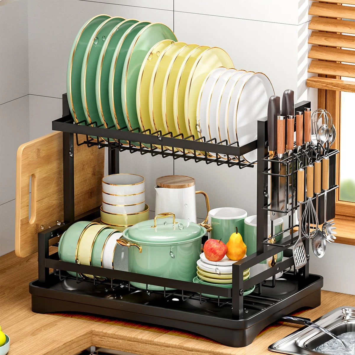 Heavy Duty Home Dish Drainer Rack With Rustproof Drip Tray