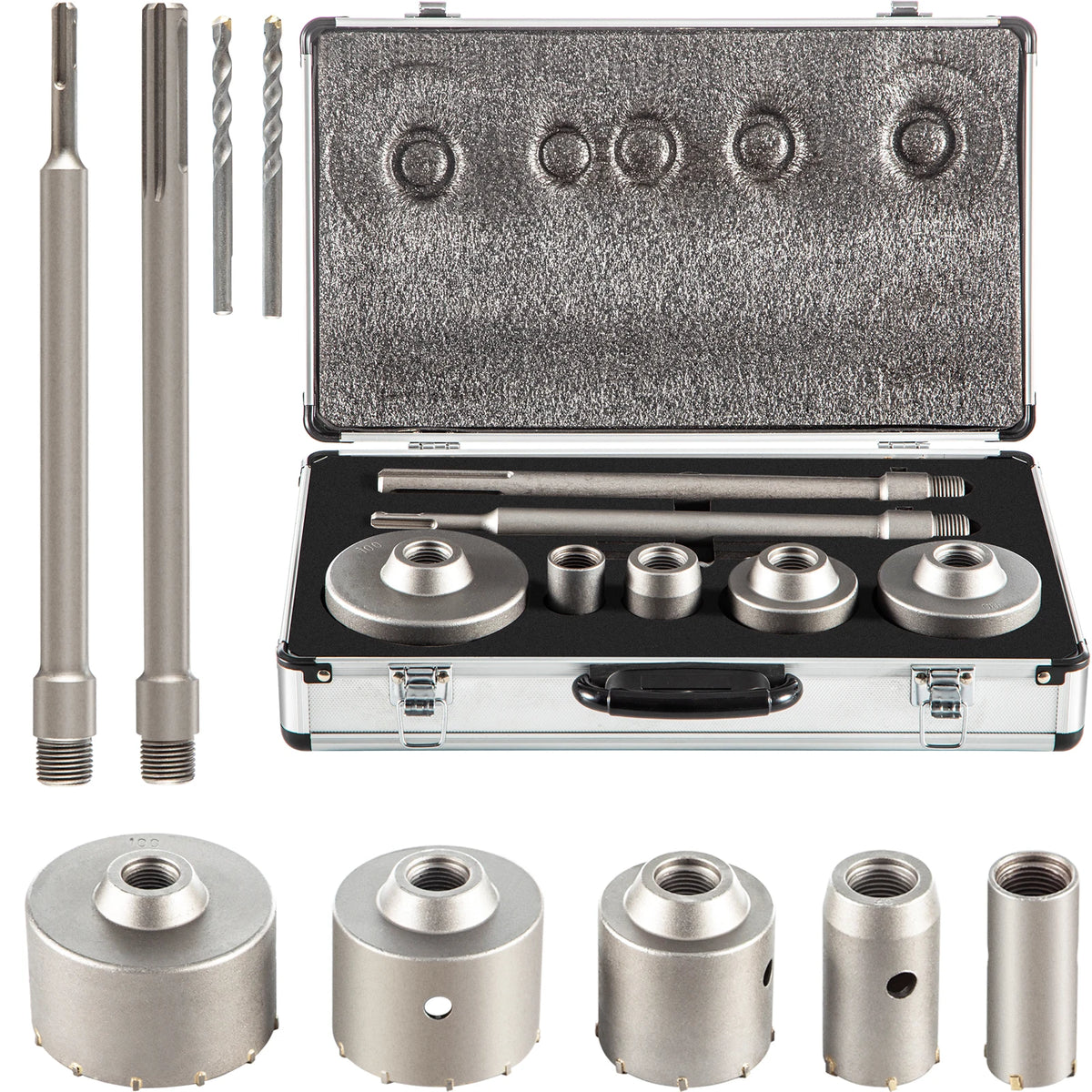 SucceBuy 4 in 1 Concrete Hole Saw Kit 8/9PCS 30-100/40-125 mm SDS Plus or SDS Max Shank Cement Drill Bit Hole Opener Tools Set