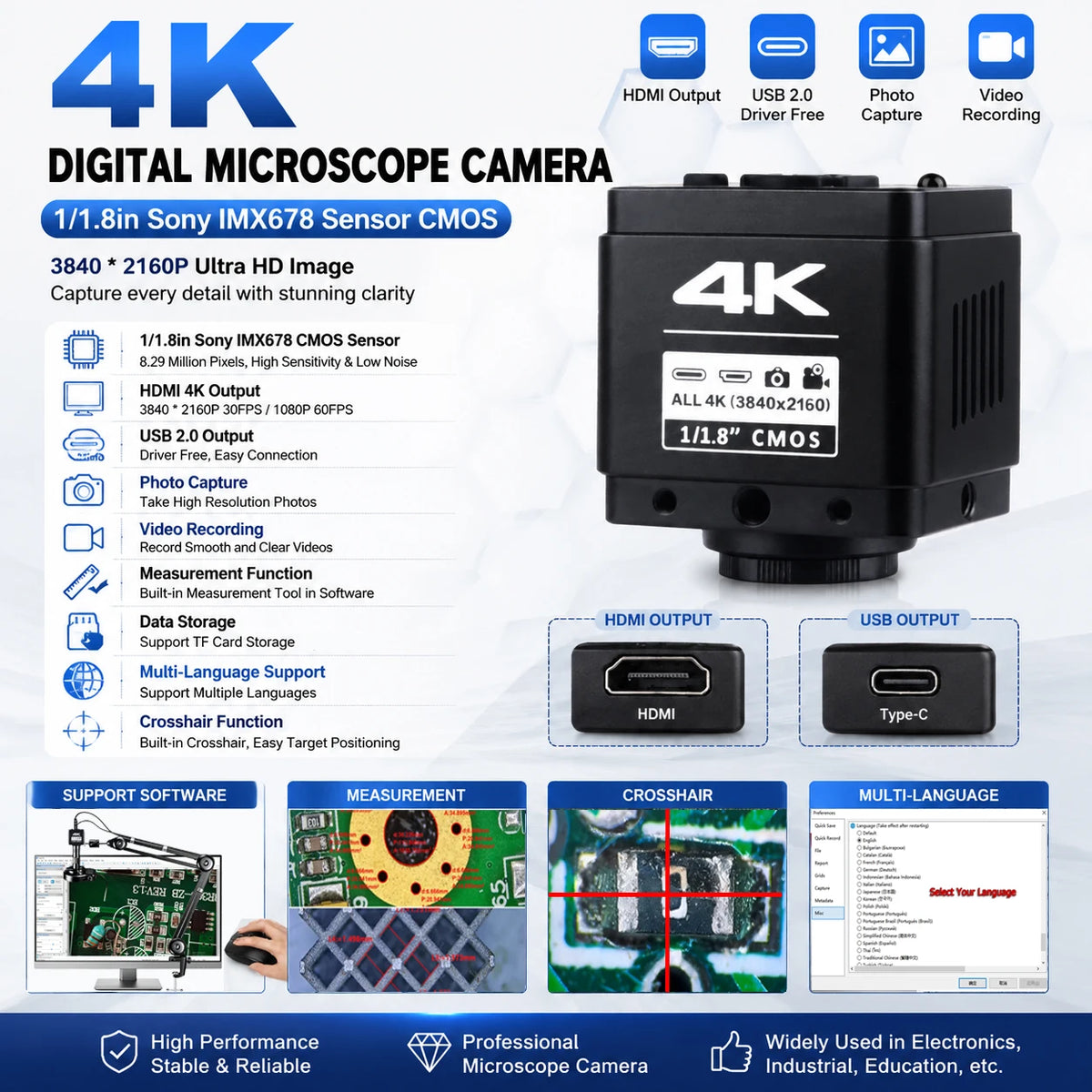 KuaiQu Pro 4K Digital Microscope 150X For PCB Repair
