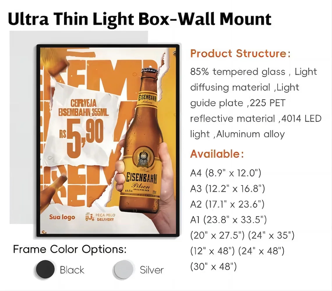 Ultra Thin Aluminum Led Advertising Light Box Wall Mount