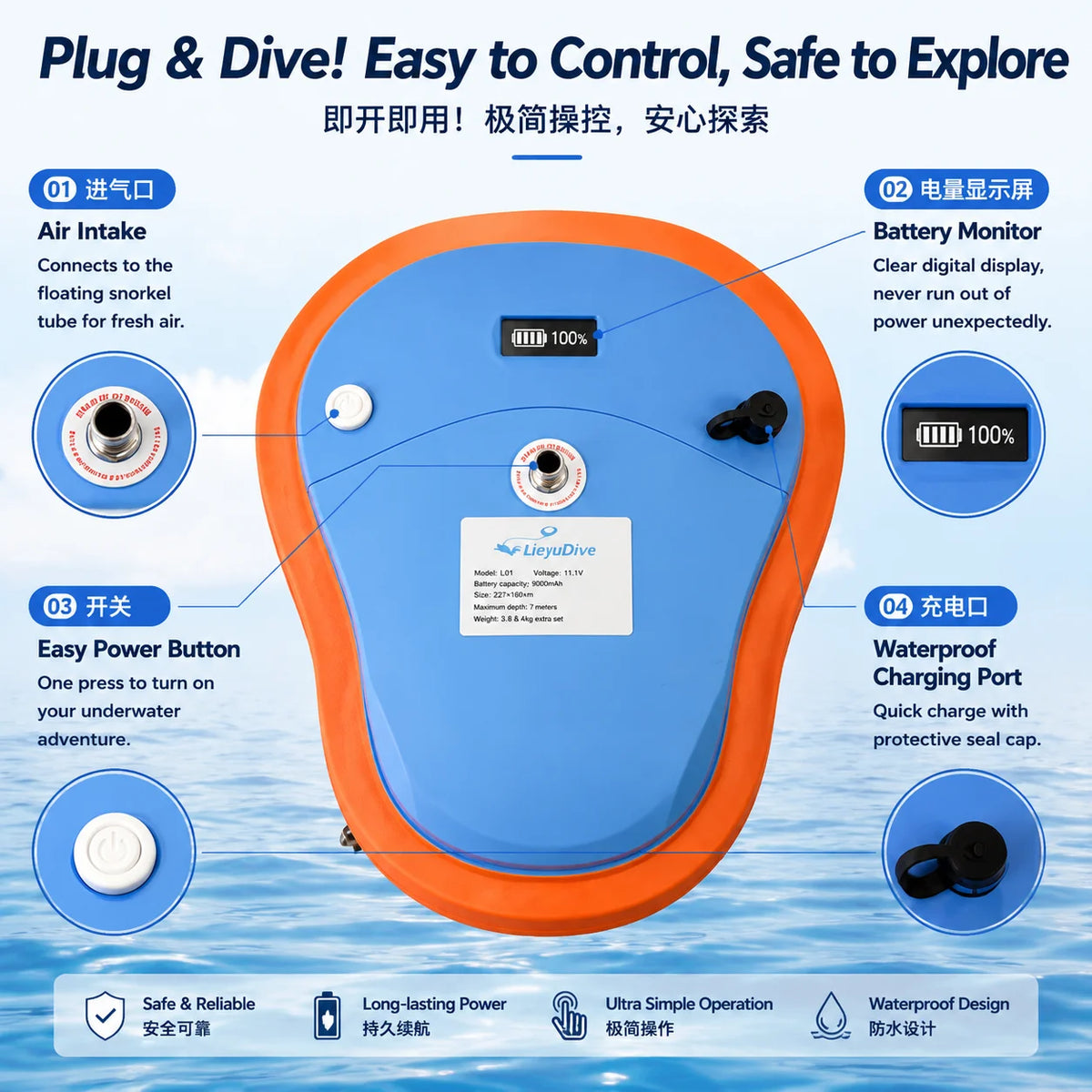 LieyuDive Portable Tankless Scuba Diving System Rechargeable Air Pump
