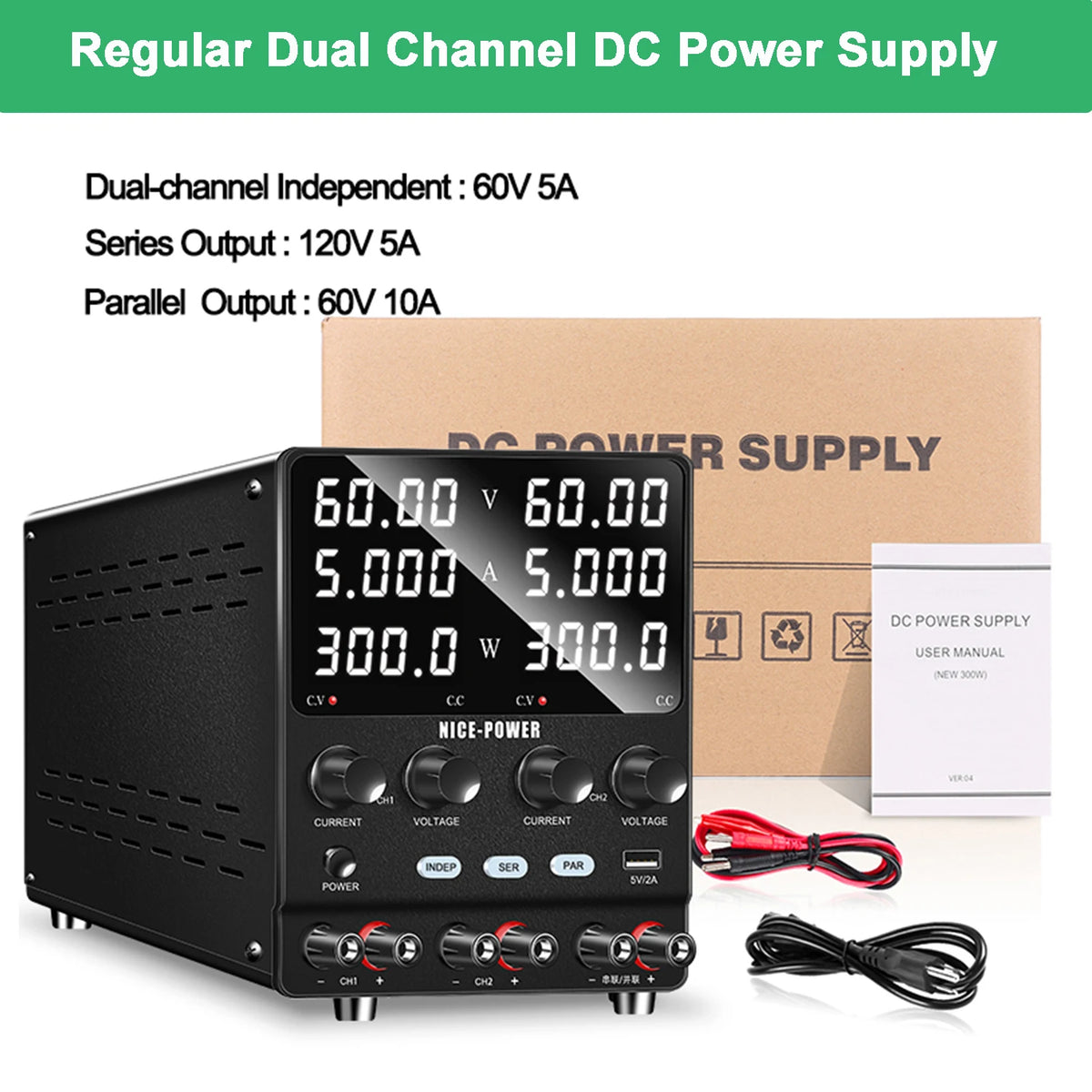 NICE-POWER 120V 3A Lab DC Power Supply 0-240V 0-6A Dual Channel Bench Power Source 12V 24V 10A 20A Power Supply Series Parallel
