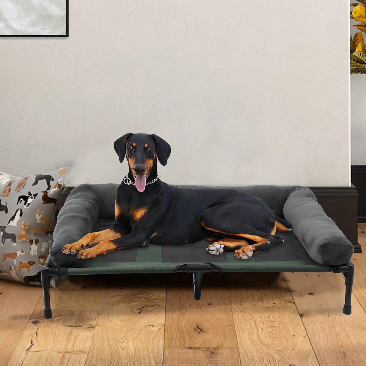 Bingopaw Breathable Mesh Elevated Dog Bed With Plush Bolster