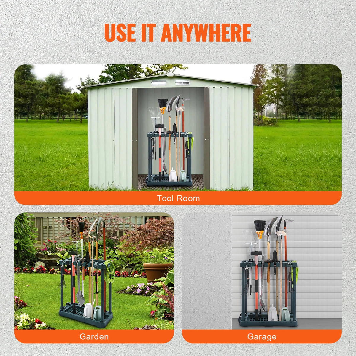 SucceBuy Premium 10 Slots Garden Tool Rack For Home Storage