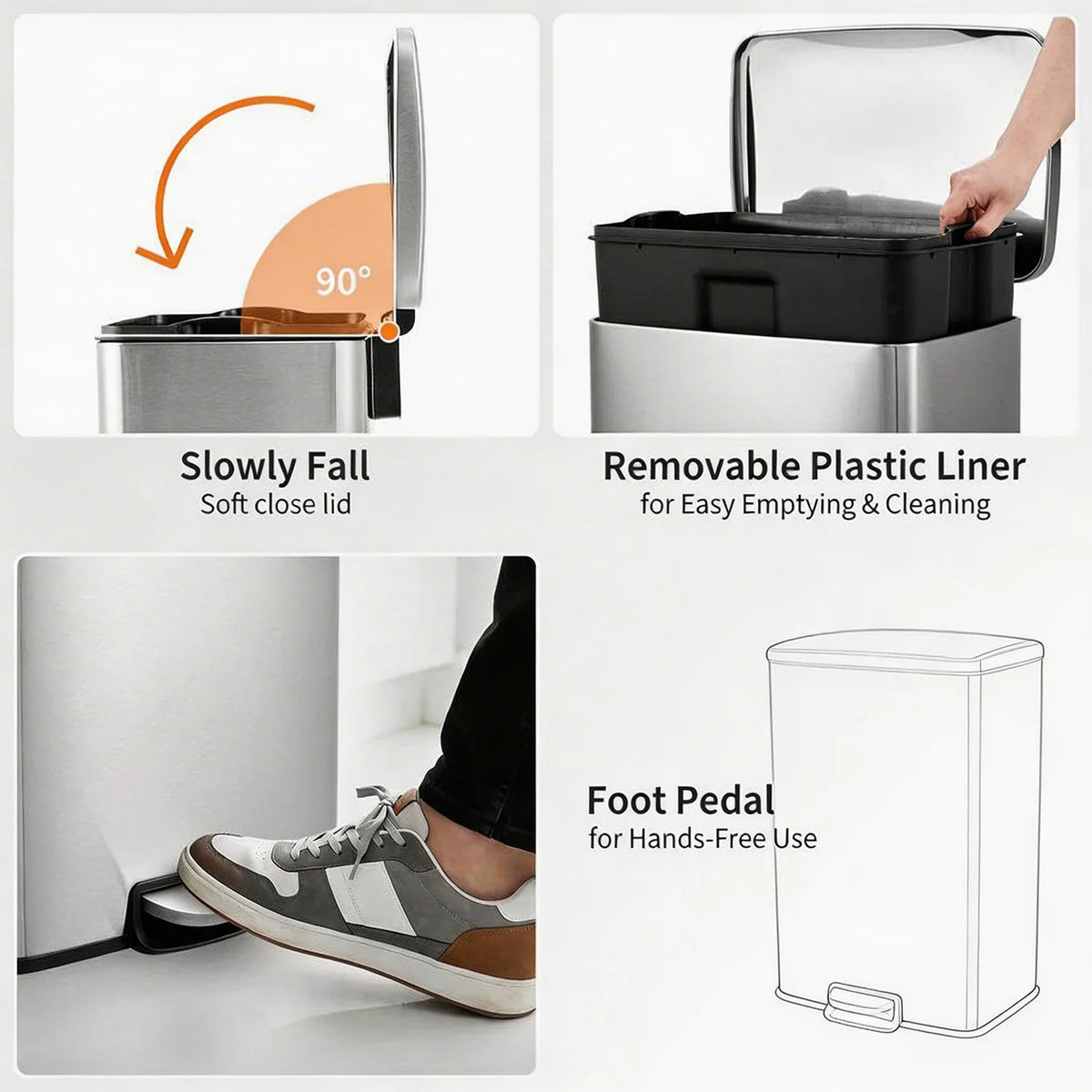 HiMISS Fingerprint Proof Stainless Steel Pedal Trash Bin