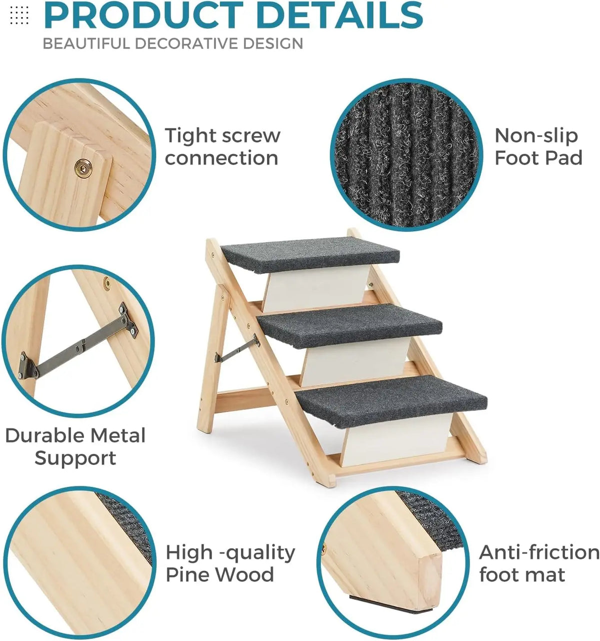 Durable Wood Pet Stairs And Ramp For Senior Pets 2in1 Foldable Grip