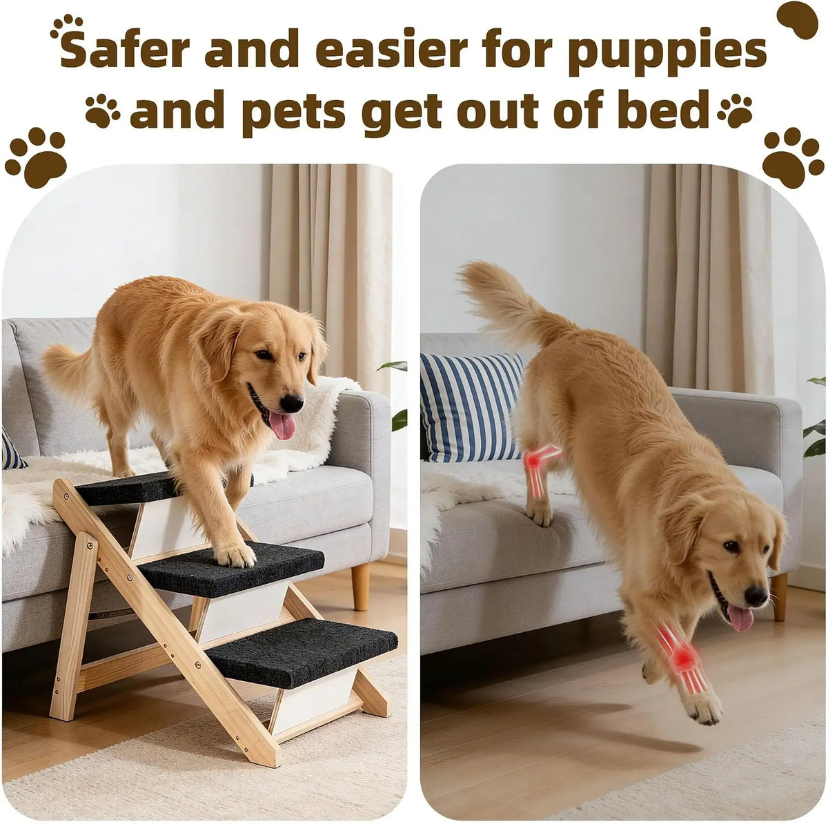 Durable Wood Pet Stairs And Ramp For Senior Pets 2in1 Foldable Grip